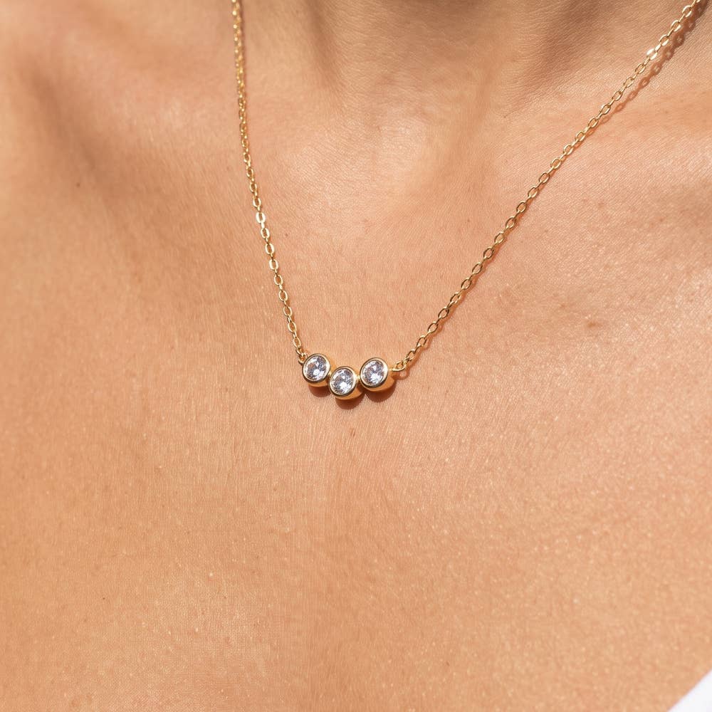 Gold Dipped Triple Bezel Cz Dainty Necklace