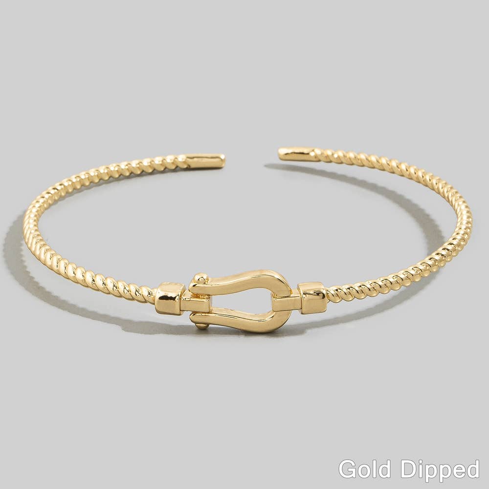 Gold Dipped Twisted Rope Buckle Open Cuff Bracelet