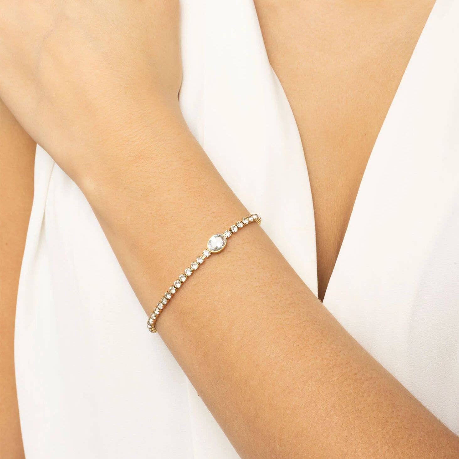 Oval Center Stone Tennis Chain Bracelet