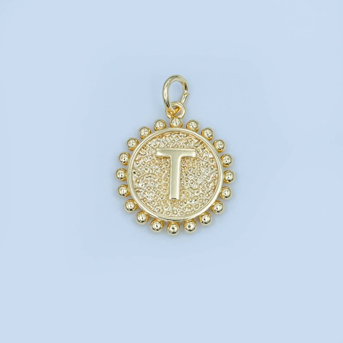 24K Gold Filled Initial Letter Geometric Dotted Round Charm | A292 - A304