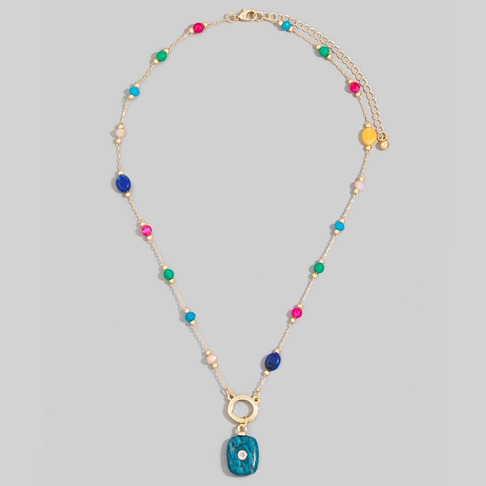 Multicolor Stone Pendant Station Necklace