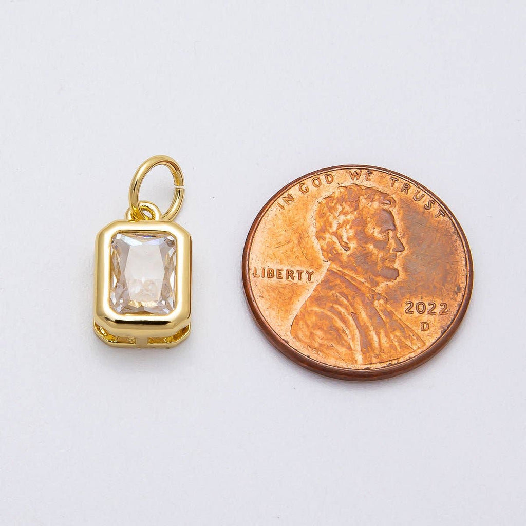 16K Gold Filled 12mm Clear Baguette CZ Bezel Charm | Charms-00469