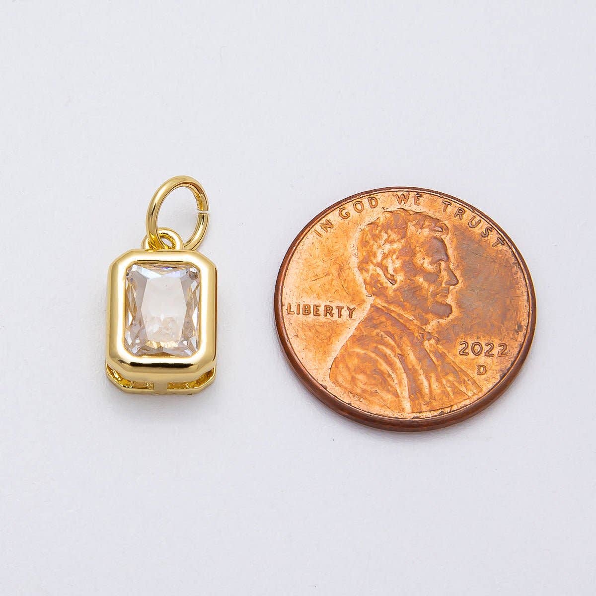 16K Gold Filled 12mm Clear Baguette CZ Bezel Charm | Charms-00469