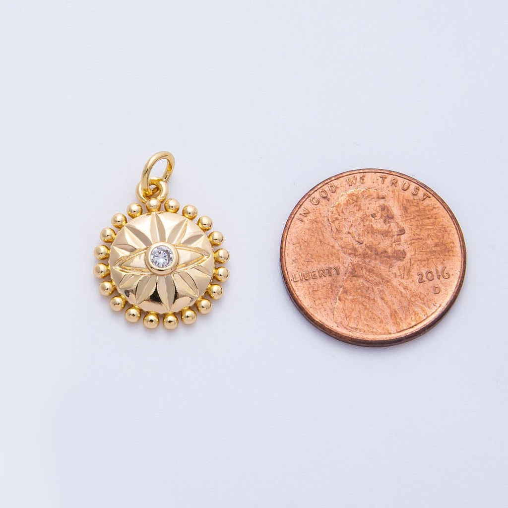 16K Gold Filled 16mm Evil Eye Sunburst Dotted Round Charm | Charms-00399