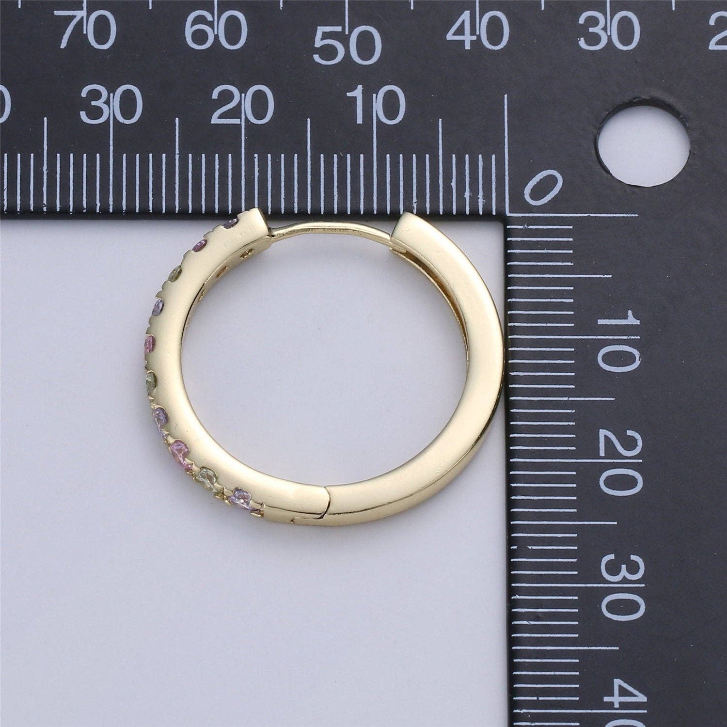 Dainty Gold Huggie Earring- Multi Color Cubic Earring - Pink