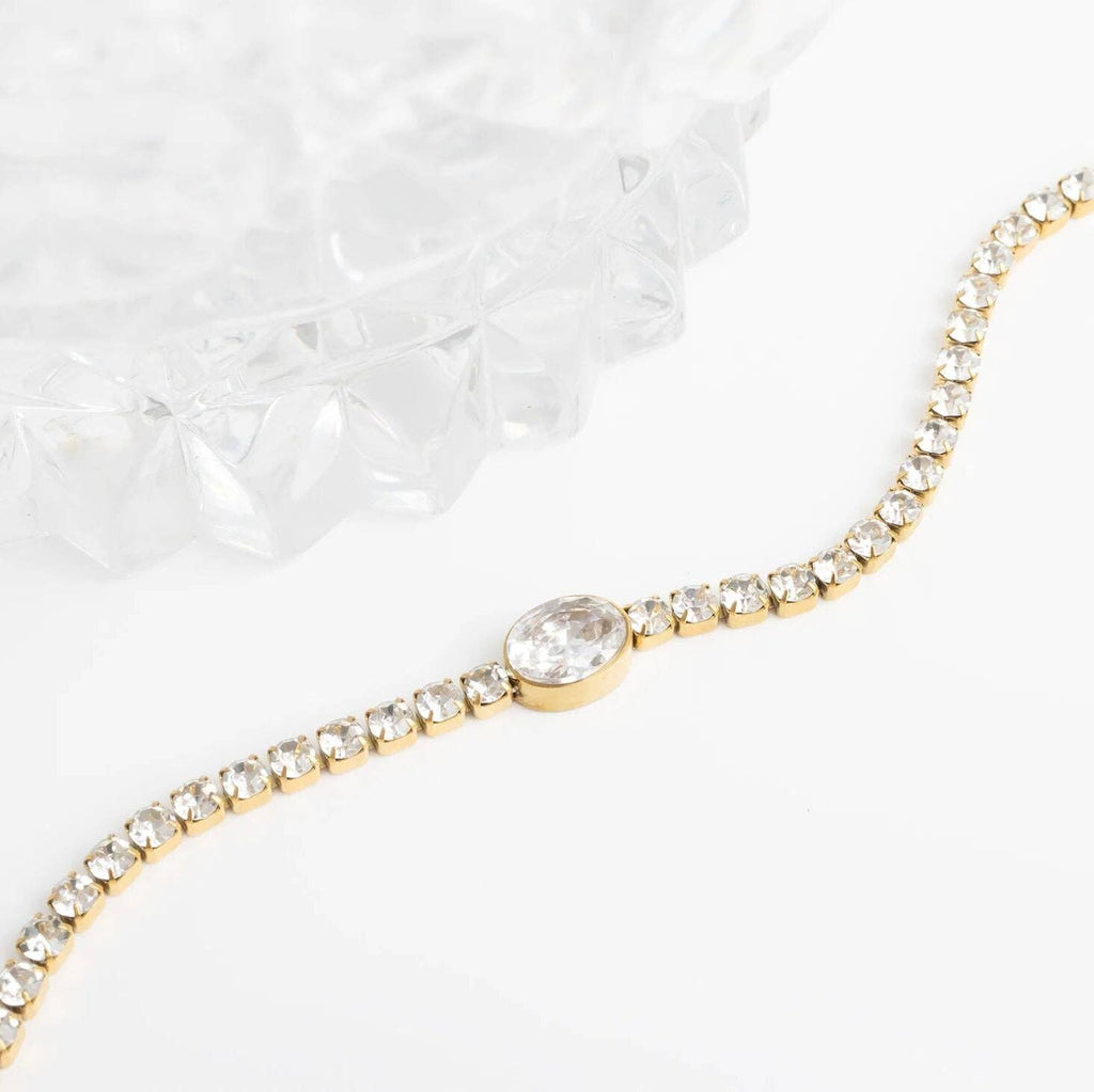 Oval Center Stone Tennis Chain Bracelet