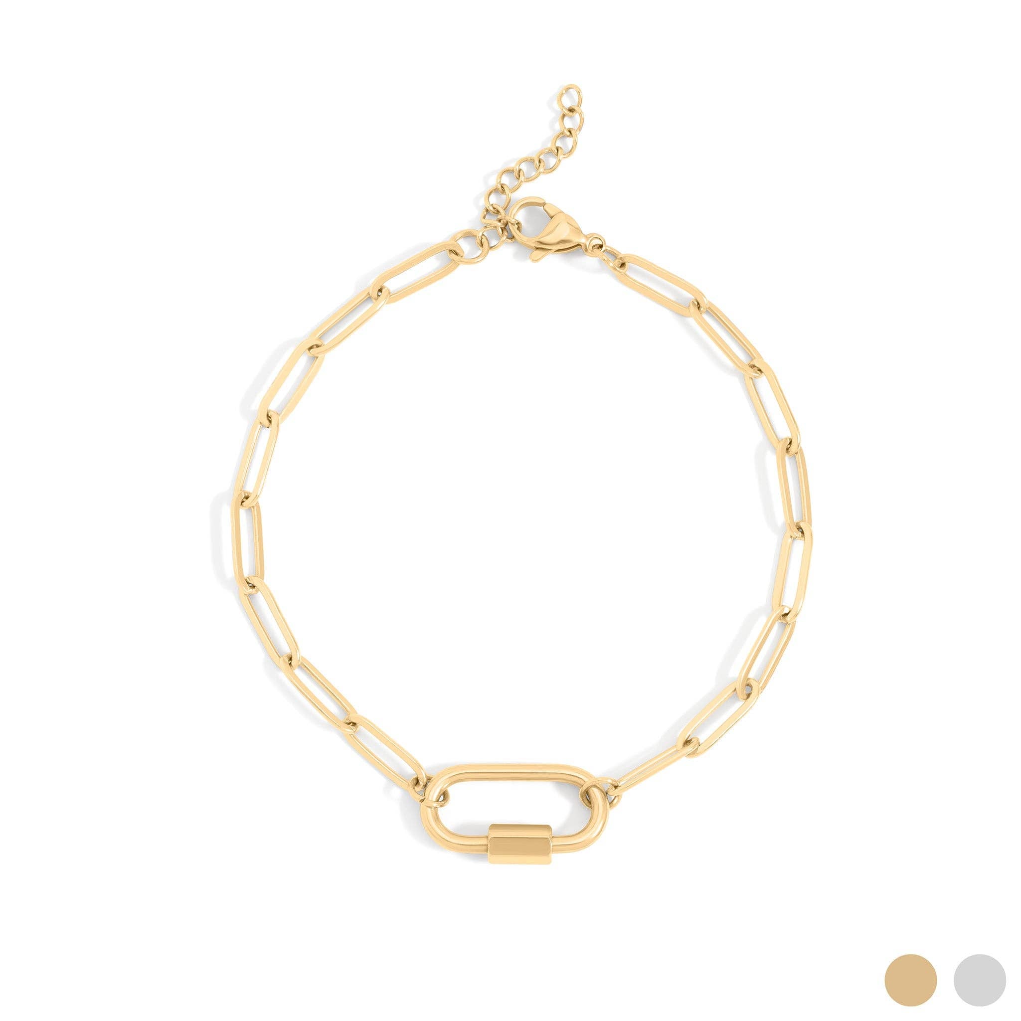 18K Gold PVD Stainless Steel Paperclip Carabiner Bracelet