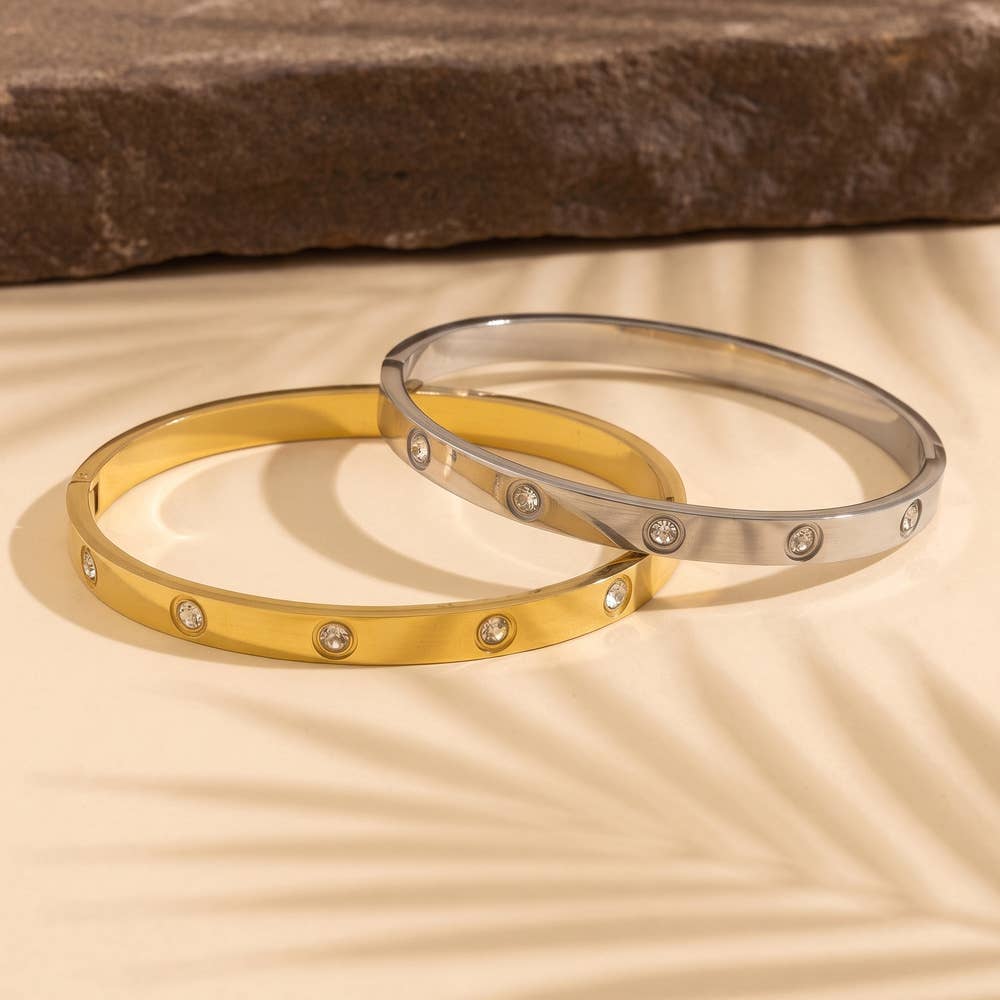 Stainless Steel Bezel Cz Station Bangle