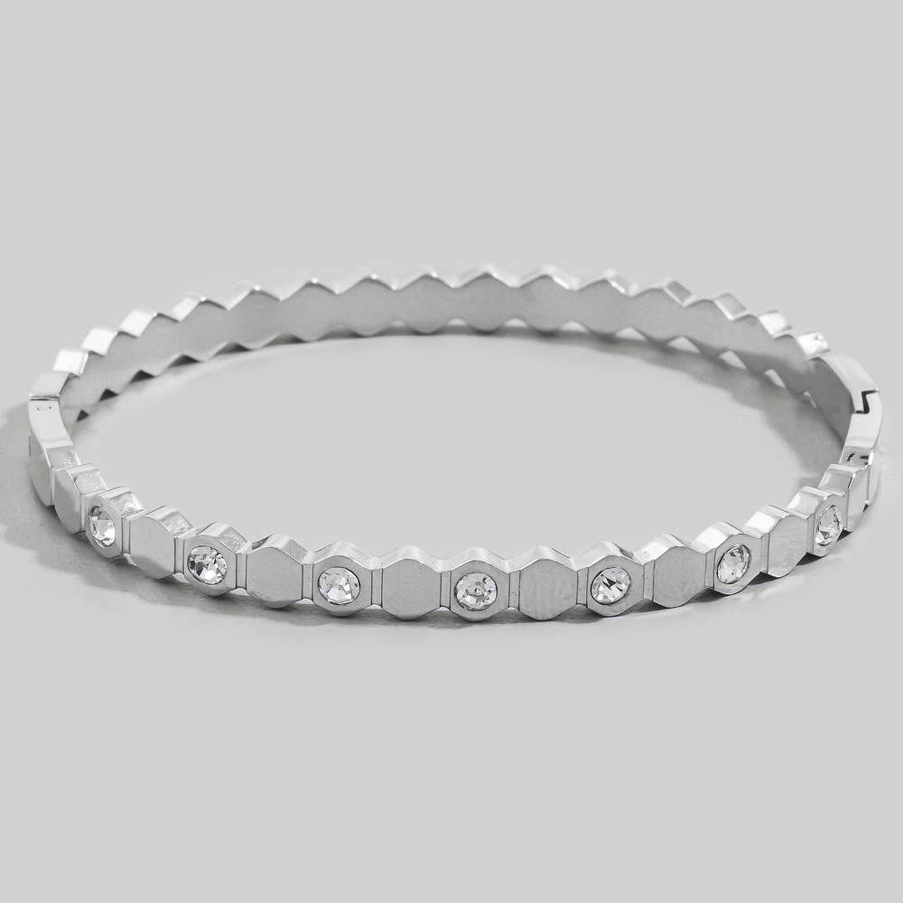 Gold Dipped Hexagon Cz Studded Bangle Bracelet