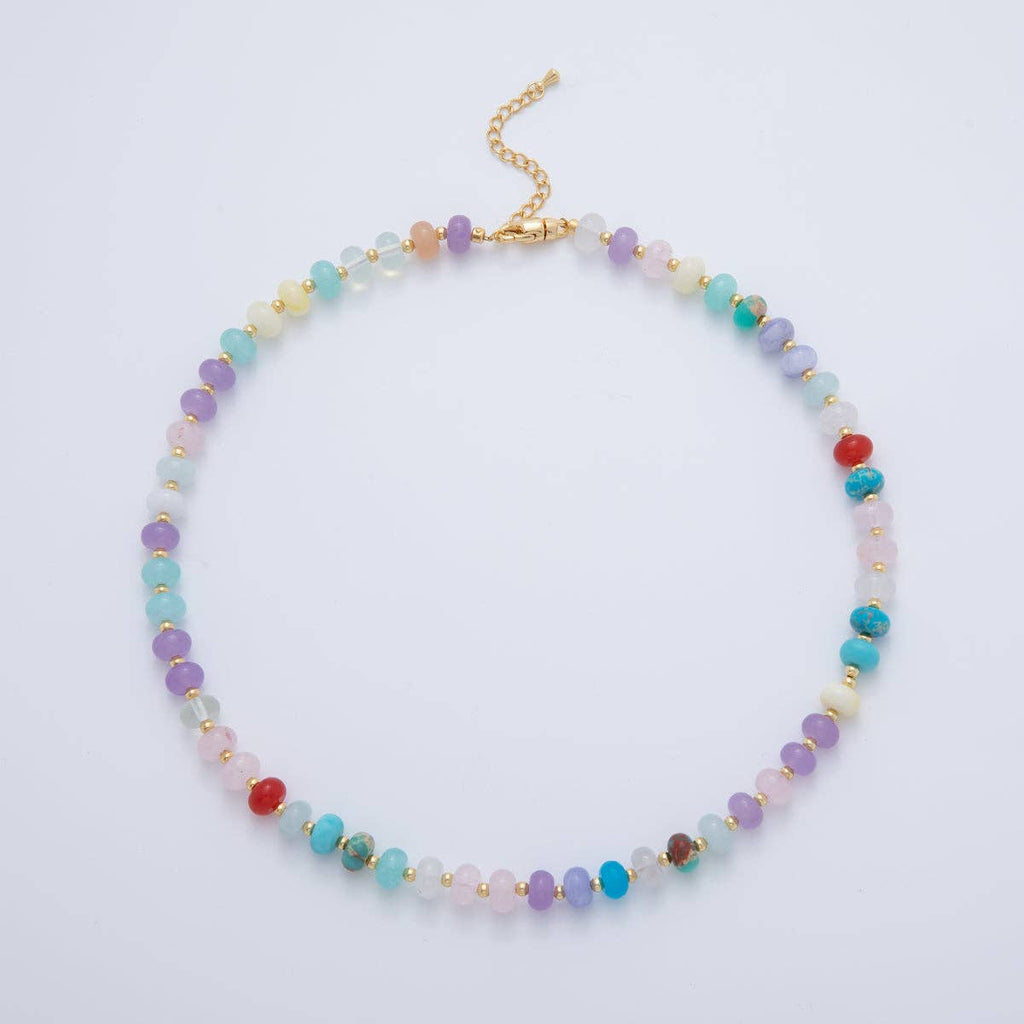 18K Gold Filled Splashed Earth & Sky Toned Color Colorful Gemstone Chain Rondelle Bead Necklace 17.3 Inch with Extender | WA3302 - WA3315