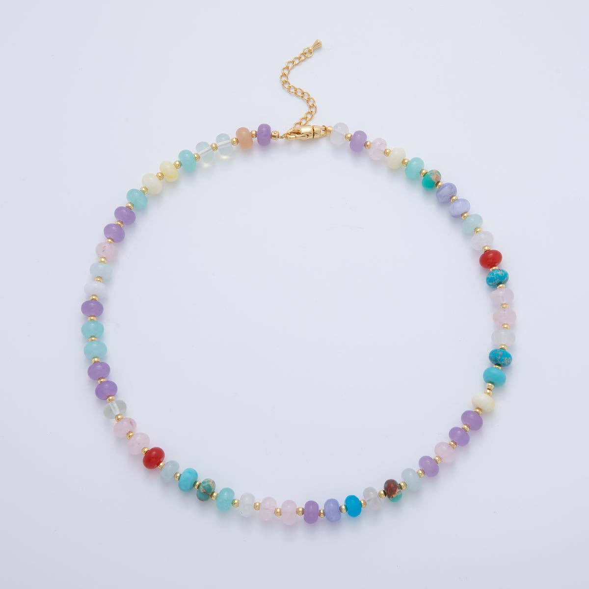 18K Gold Filled Splashed Earth & Sky Toned Color Colorful Gemstone Chain Rondelle Bead Necklace 17.3 Inch with Extender | WA3302 - WA3315