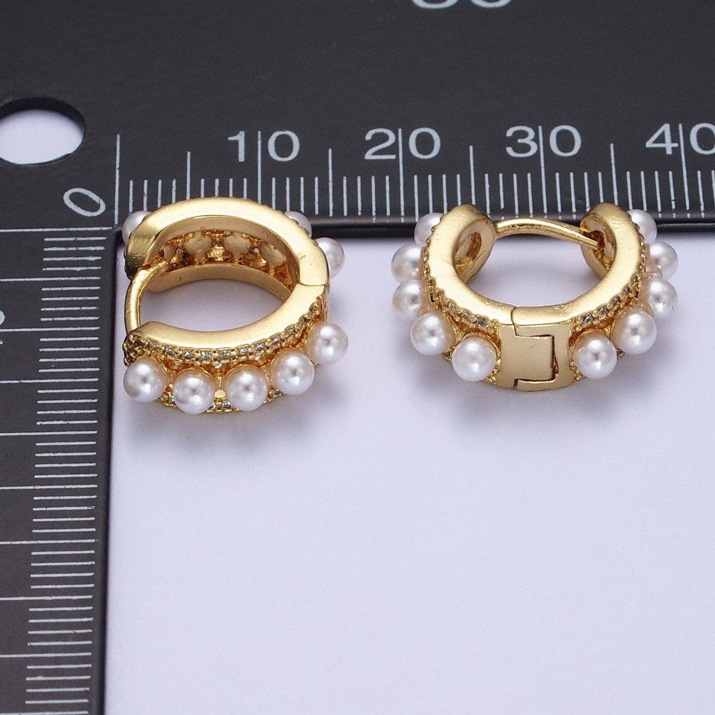 Gold Filled Pearl Hoop Huggie Earrings AB176 AB725