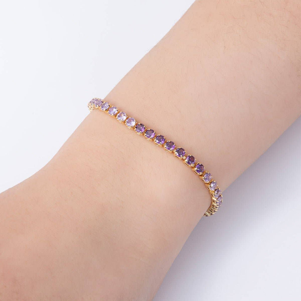 18K Gold Filled 3mm Purple, Green, Pink, Blue CZ Gradient Tennis Chain 7.87 Inch Bracelet w. Extender | WA-04222