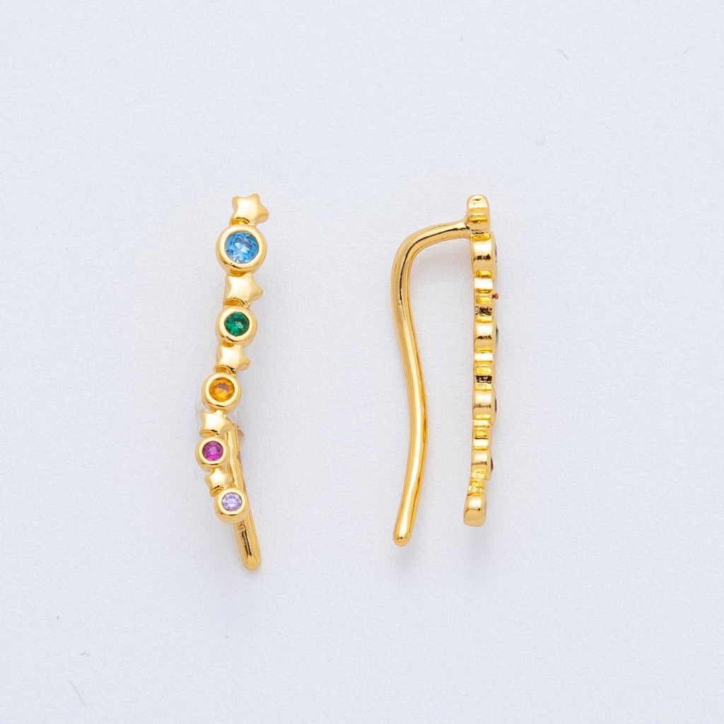 18K Gold Filled Multicolor Round CZ Shooting Star Ear Climber Earring | AJ-187