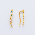 18K Gold Filled Multicolor Round CZ Shooting Star Ear Climber Earring | AJ-187