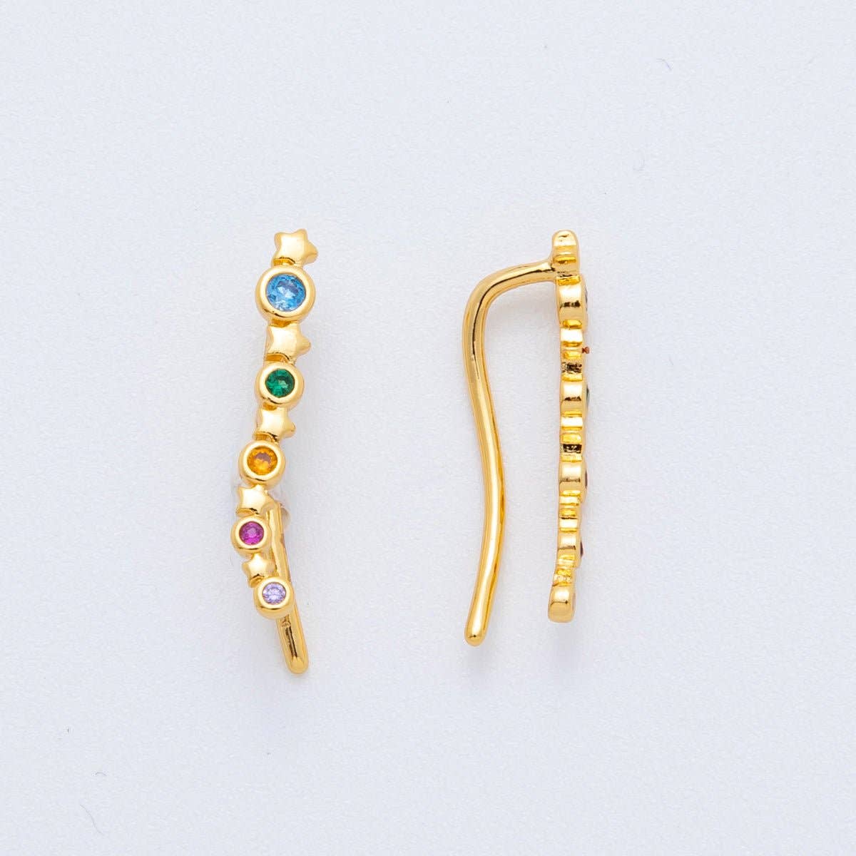 18K Gold Filled Multicolor Round CZ Shooting Star Ear Climber Earring | AJ-187