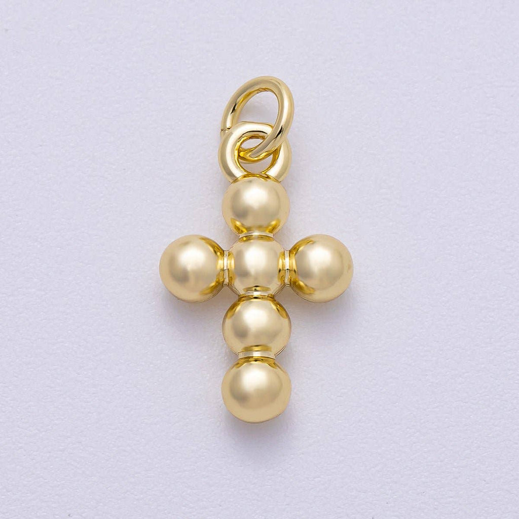 16K Gold Filled 17mm Minimalist Bubble Round Cross Charm | Charms-00498