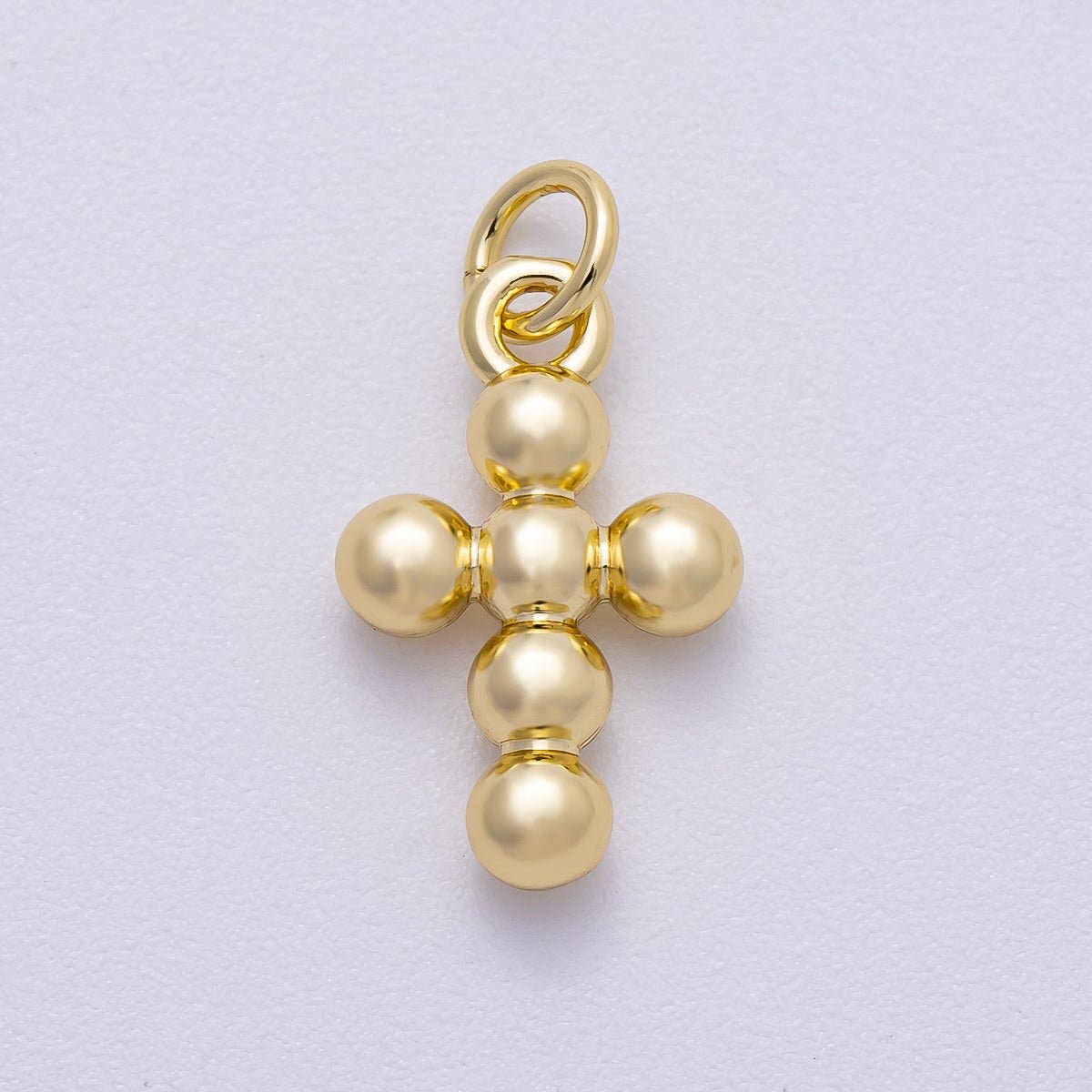 16K Gold Filled 17mm Minimalist Bubble Round Cross Charm | Charms-00498