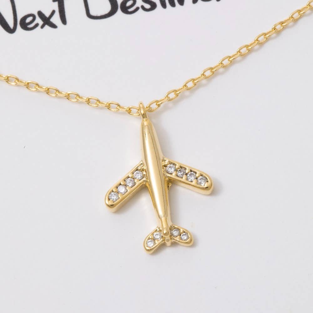 Gold Dipped Pave Airplane Pendant Necklace