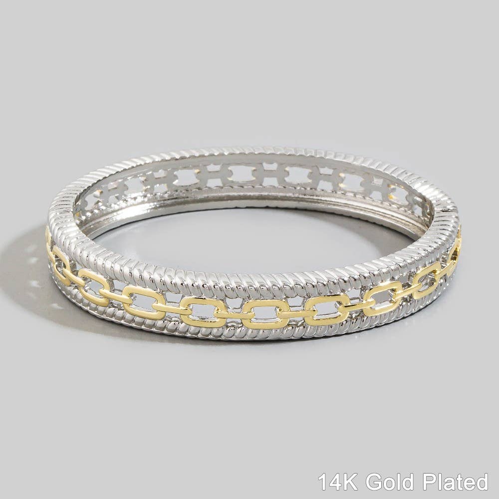 Chain Link Inlay Two-Tone Rope Bangle Bracelet