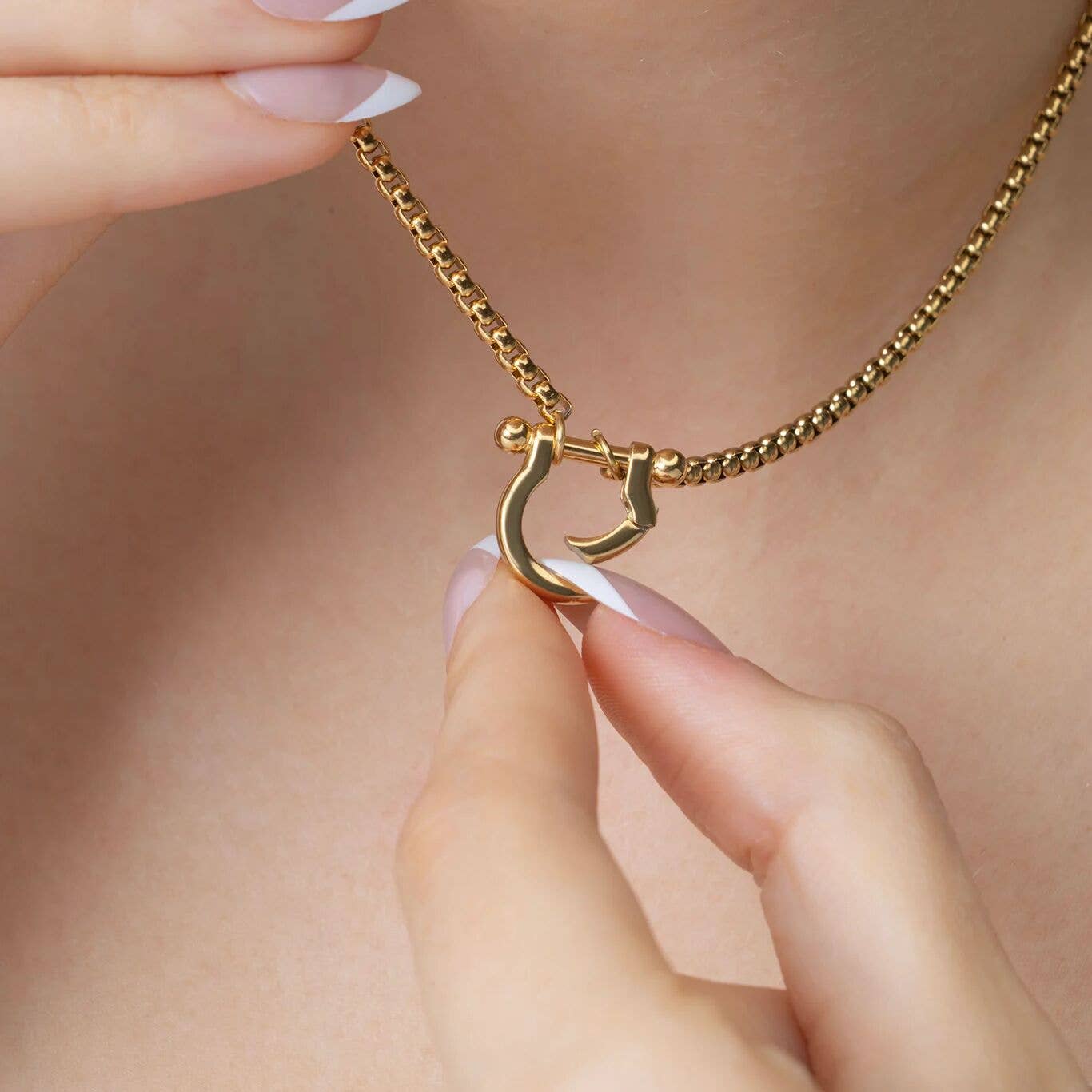 Gold and Steel Horse Shoe Carabiner Charm Holder Necklace