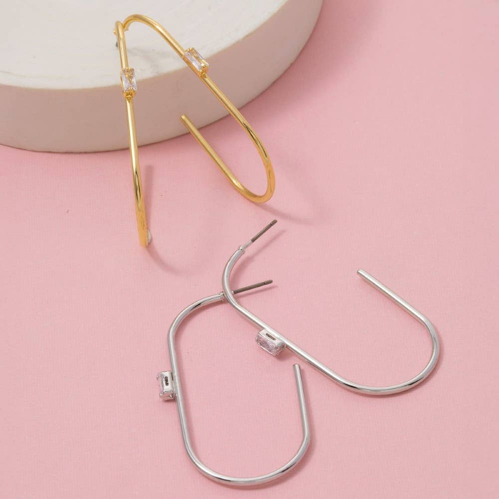 Secret Box Gold Dipped Cz Open Oval Hoop Earrings