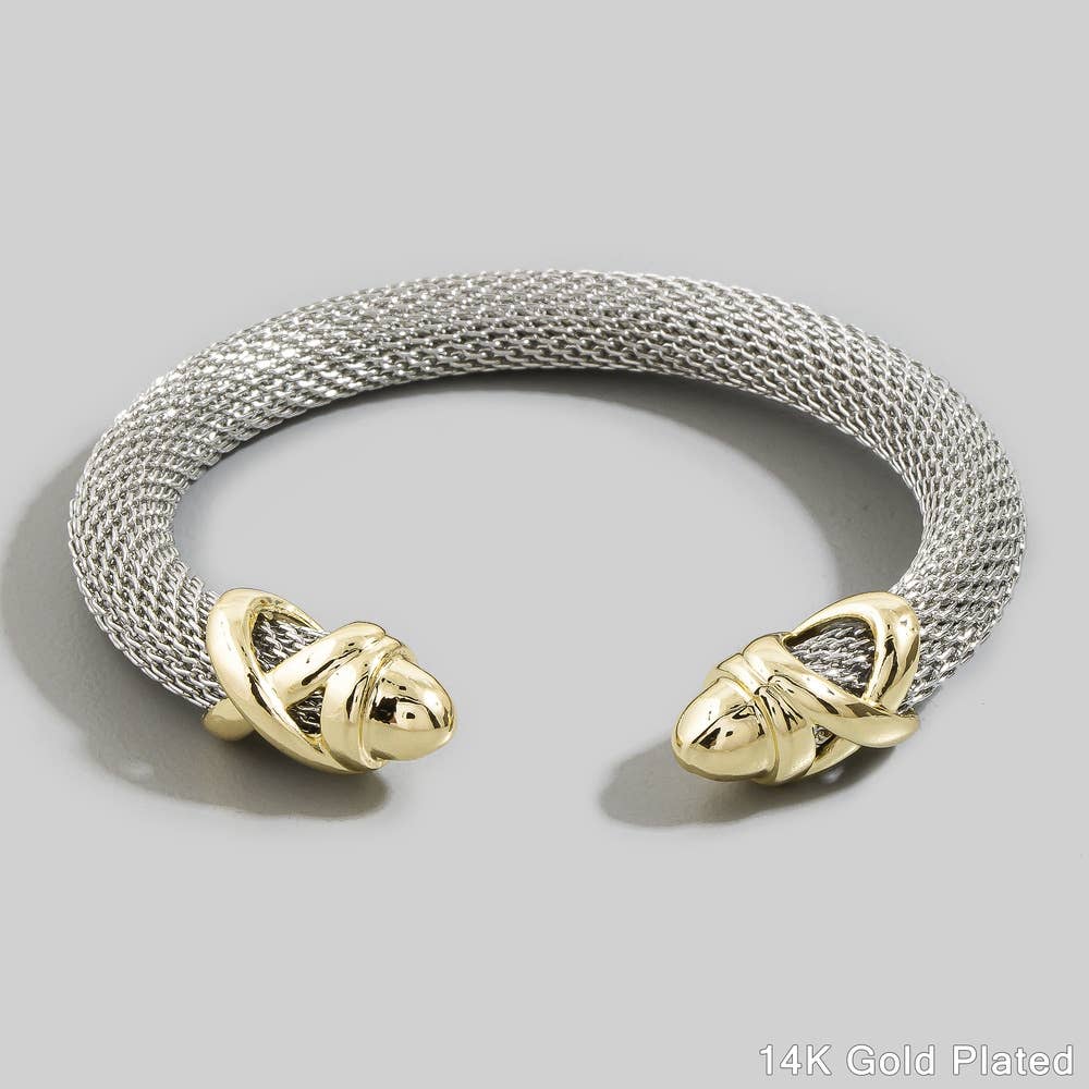Two Tone Mesh Tube Knot End Cap Cuff Bracelet