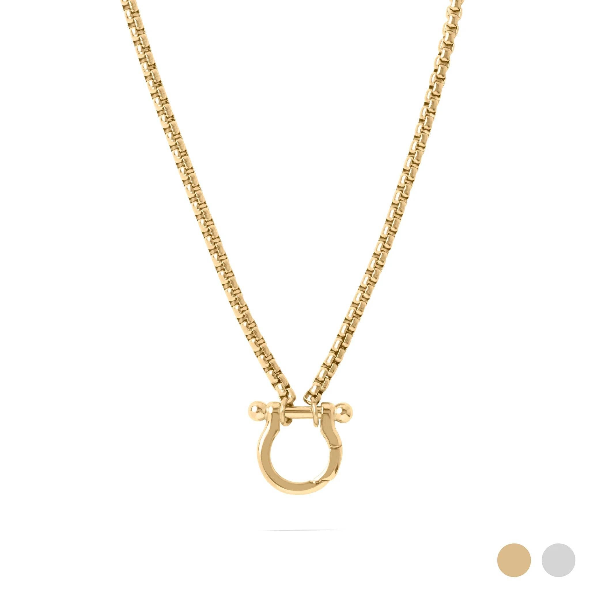 Gold and Steel Horse Shoe Carabiner Charm Holder Necklace