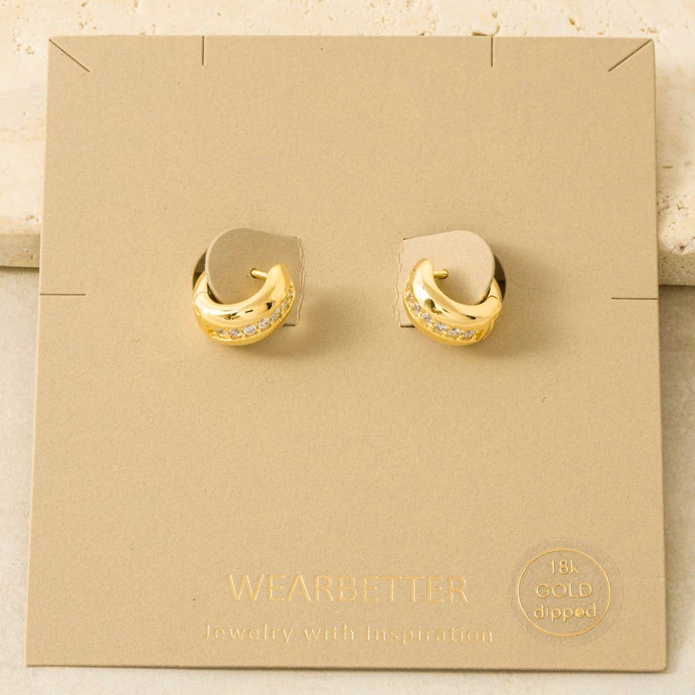 Gold Dipped Cz Pave Mini Hinge Hoop Earrings