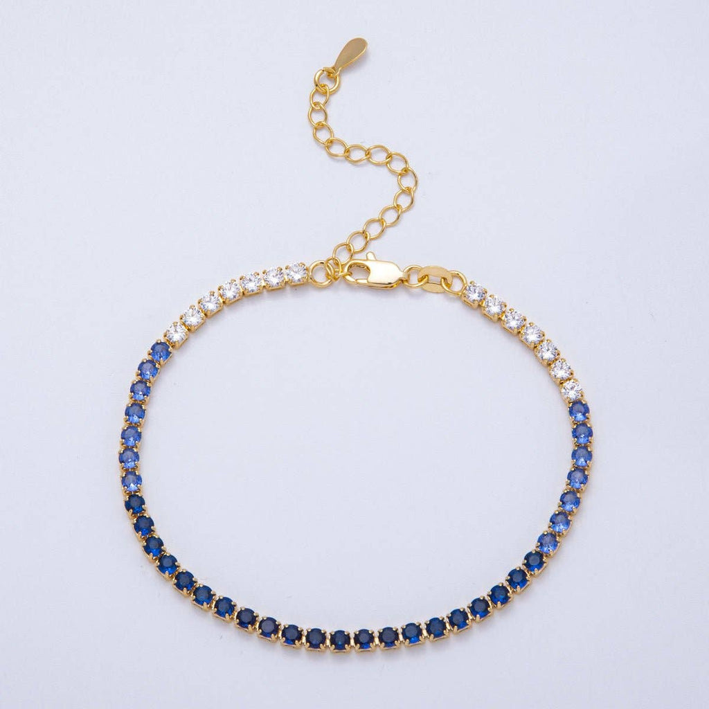 18K Gold Filled 3mm Purple, Green, Pink, Blue CZ Gradient Tennis Chain 7.87 Inch Bracelet w. Extender | WA-04222