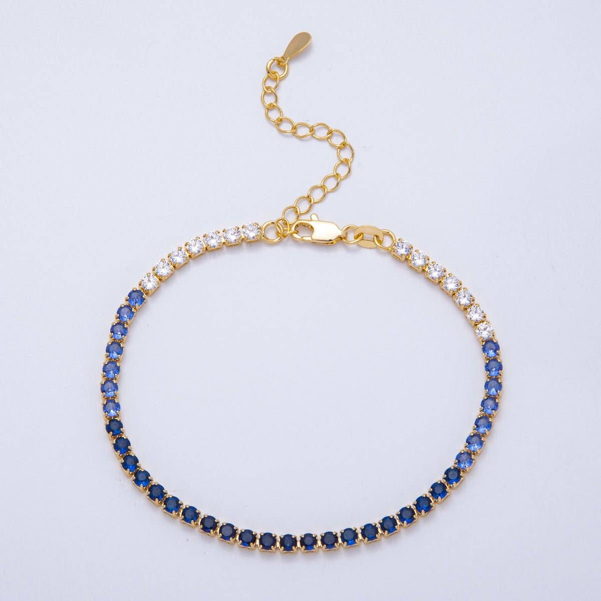 18K Gold Filled 3mm Purple, Green, Pink, Blue CZ Gradient Tennis Chain 7.87 Inch Bracelet w. Extender | WA-04222