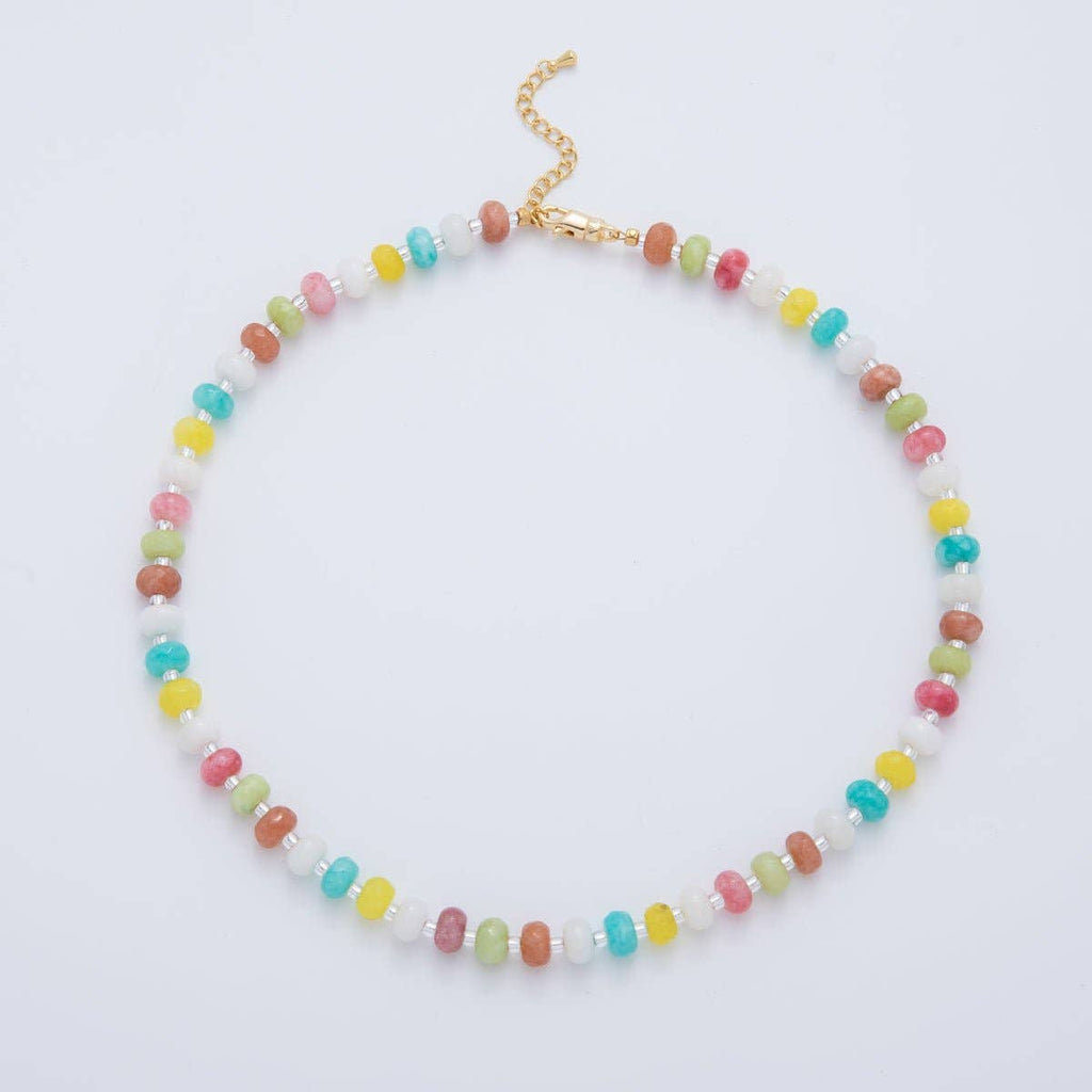 18K Gold Filled Splashed Earth & Sky Toned Color Colorful Gemstone Chain Rondelle Bead Necklace 17.3 Inch with Extender | WA3302 - WA3315