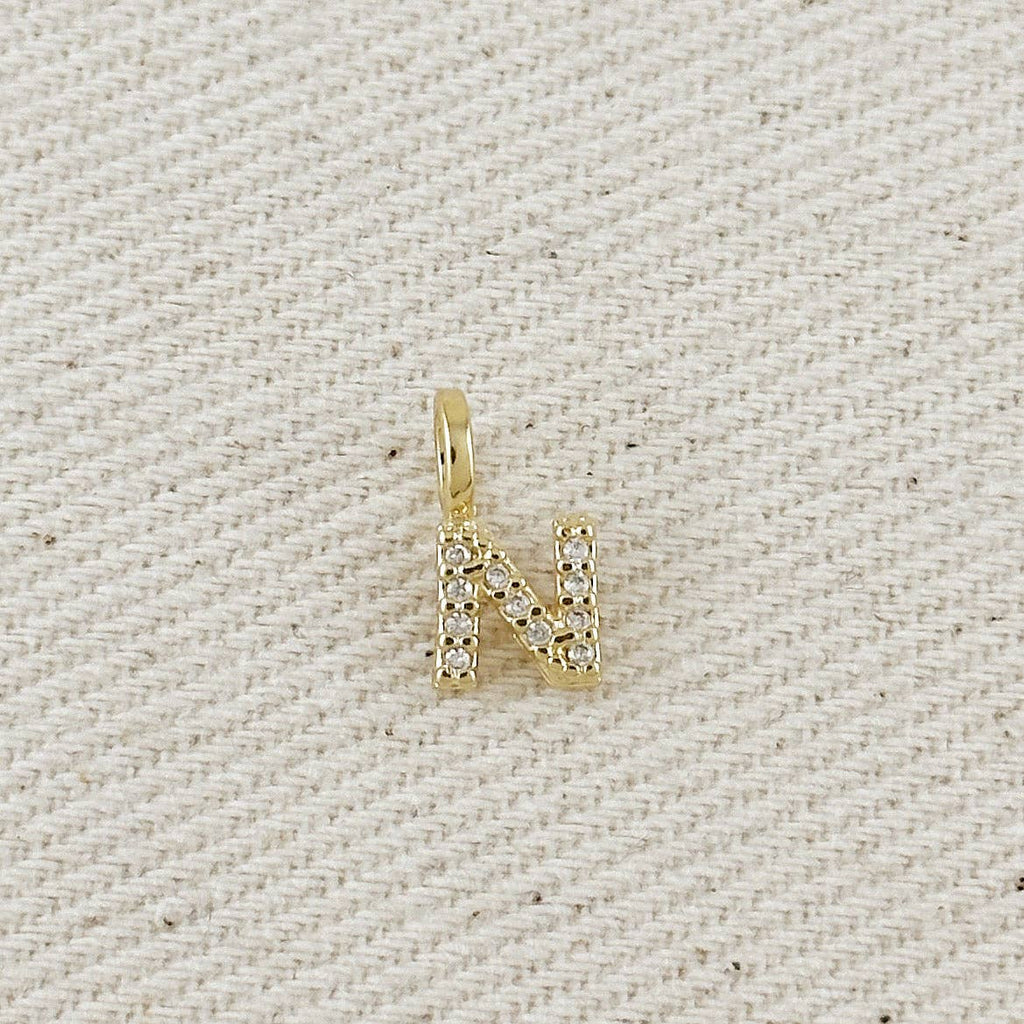 18k Gold filled Micro CZ Initial Letter Charm