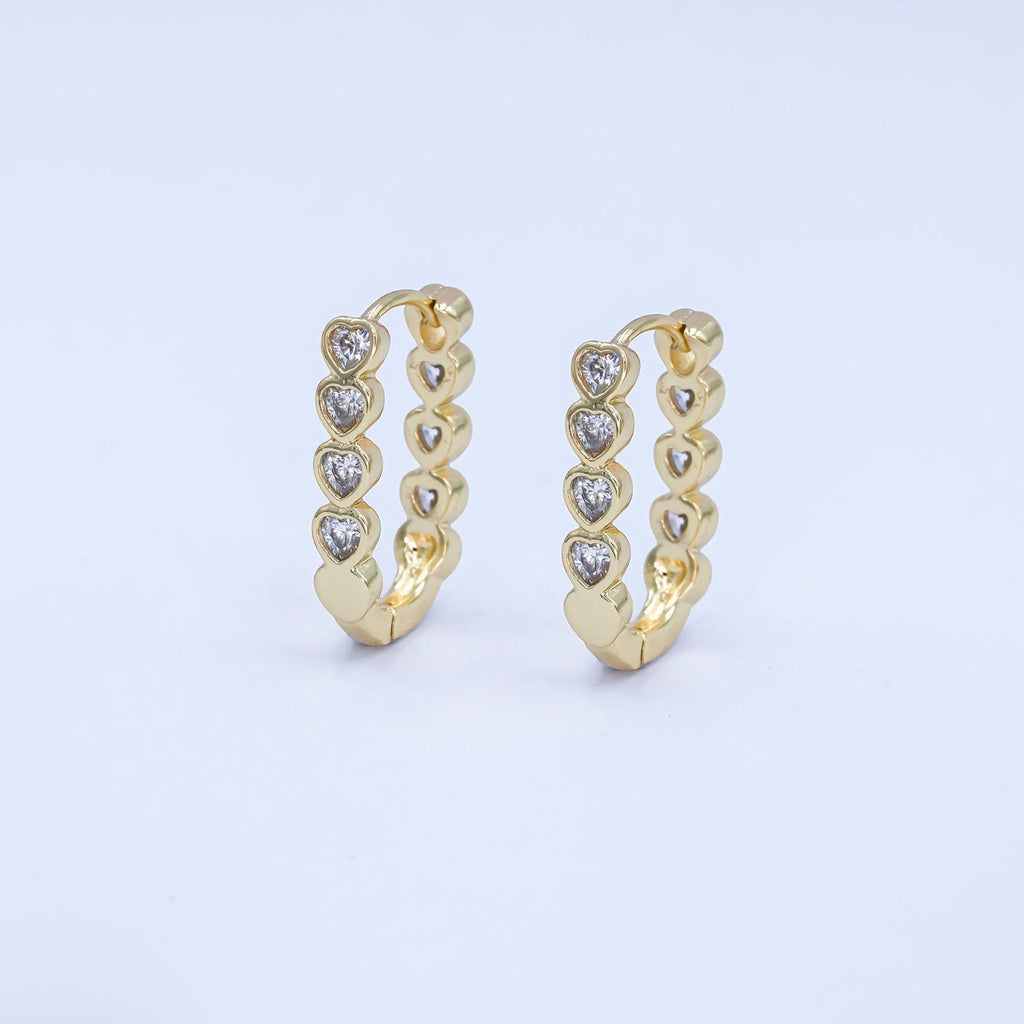 14K Gold Filled Heart CZ Bezel Oblong U-Shaped Hoop Earrings | AB991