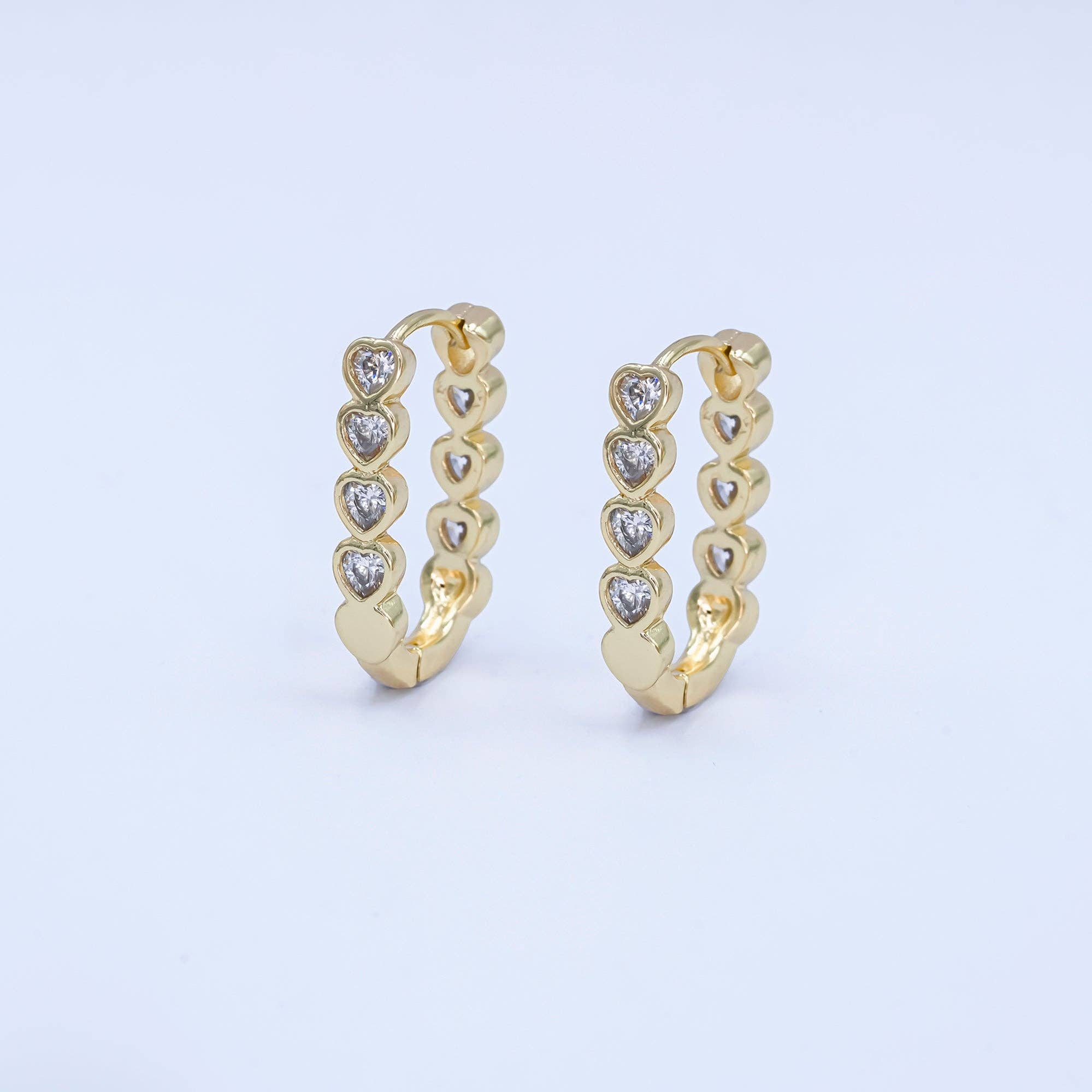 14K Gold Filled Heart CZ Bezel Oblong U-Shaped Hoop Earrings | AB991