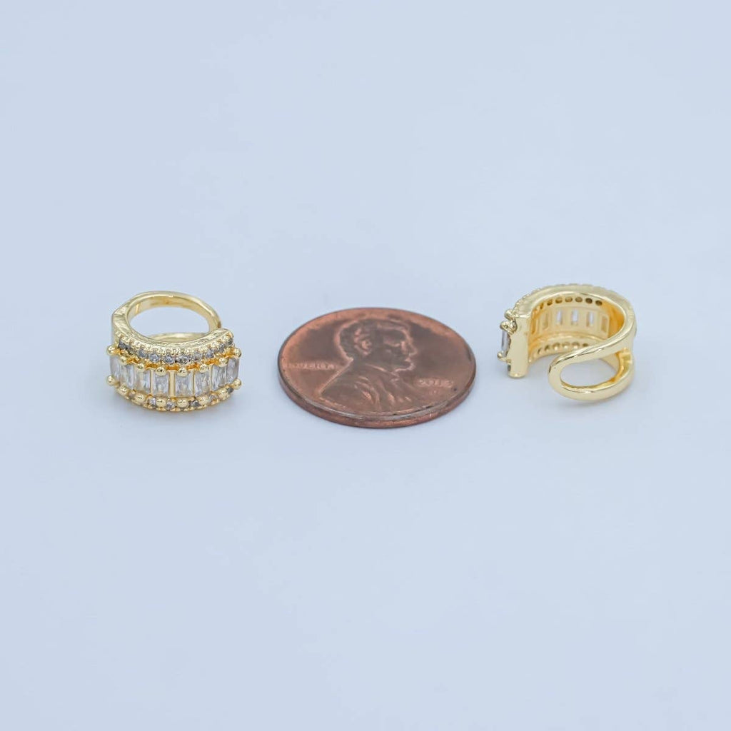 24K Gold Filled Clear Baguette Micro Paved CZ Ear Cuff Earring | AI174