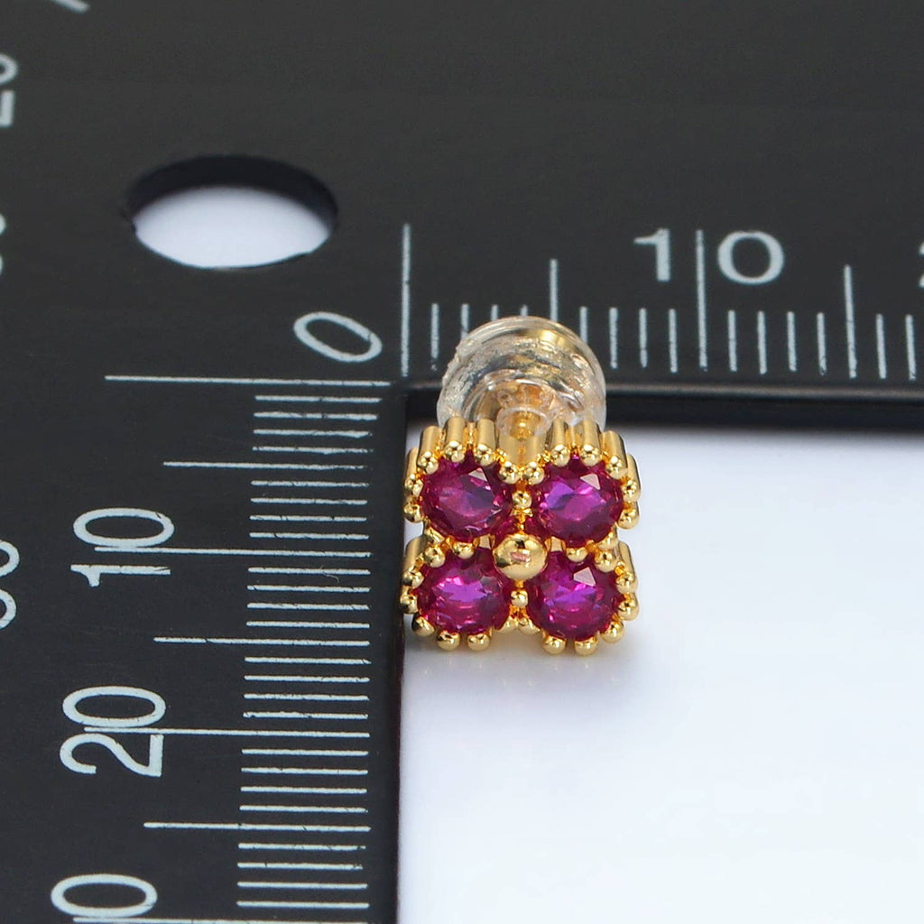 24K Gold Filled Fuchsia, Black, Clear Clover Stud Earring