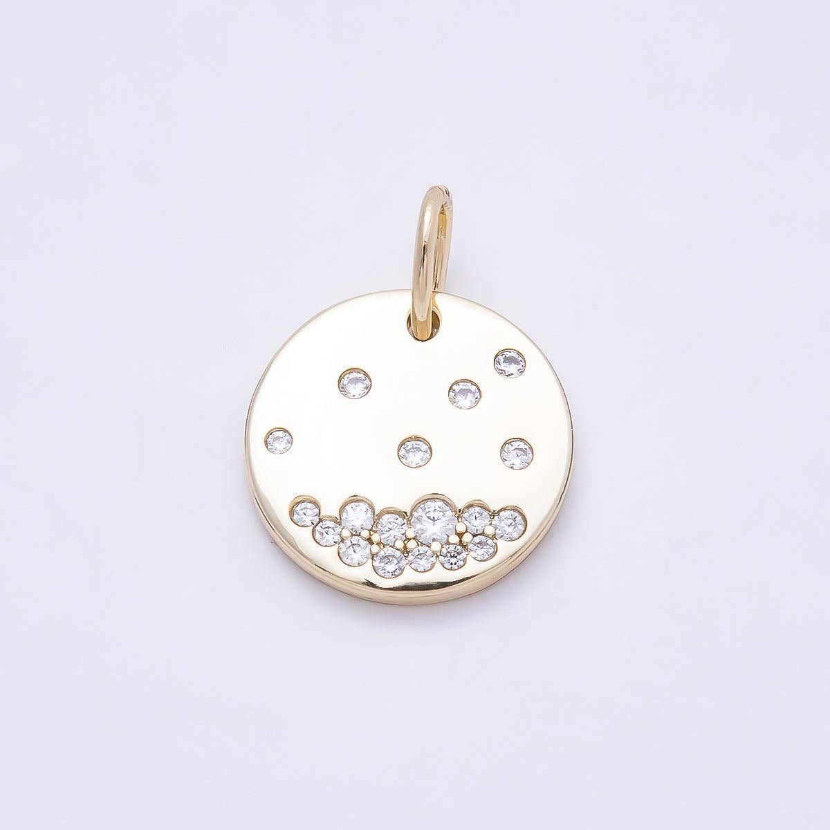 14K Gold Filled 18mm Clear CZ Dotted Round Pendant | Charms-01053