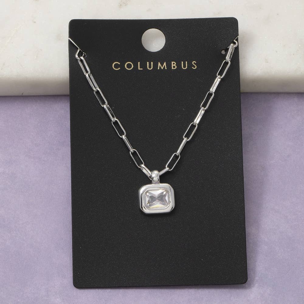 Gold Dipped Cz Emerald Cut Bezel Paperclip Necklace