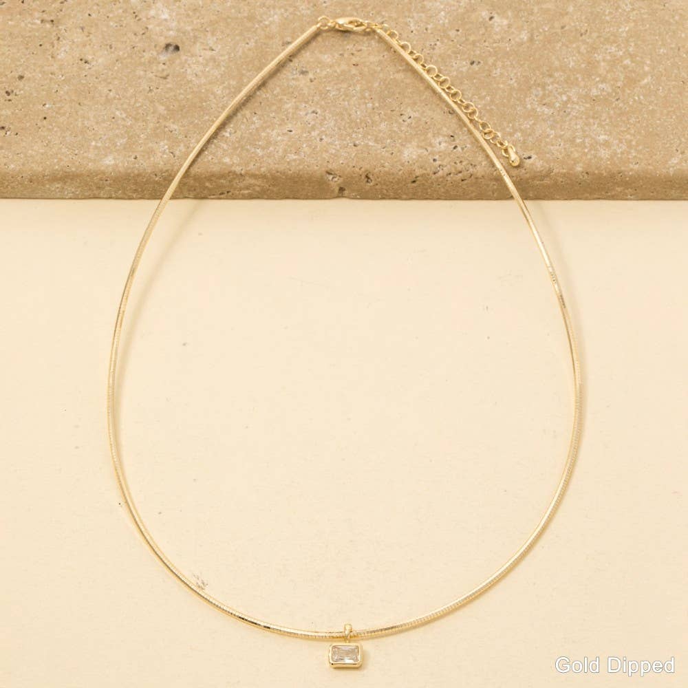 Gold Dipped Cz Baguette Pendant Choker Necklace