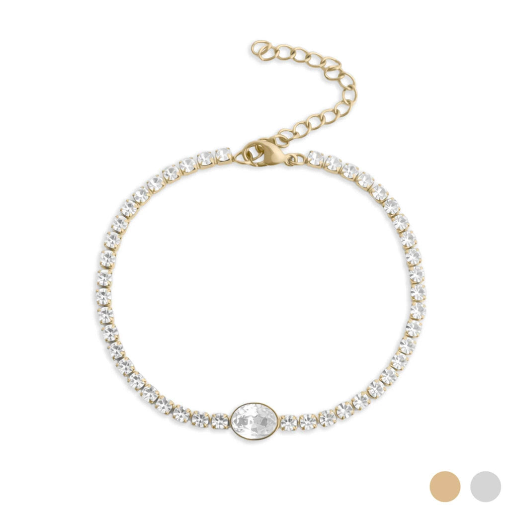 Oval Center Stone Tennis Chain Bracelet
