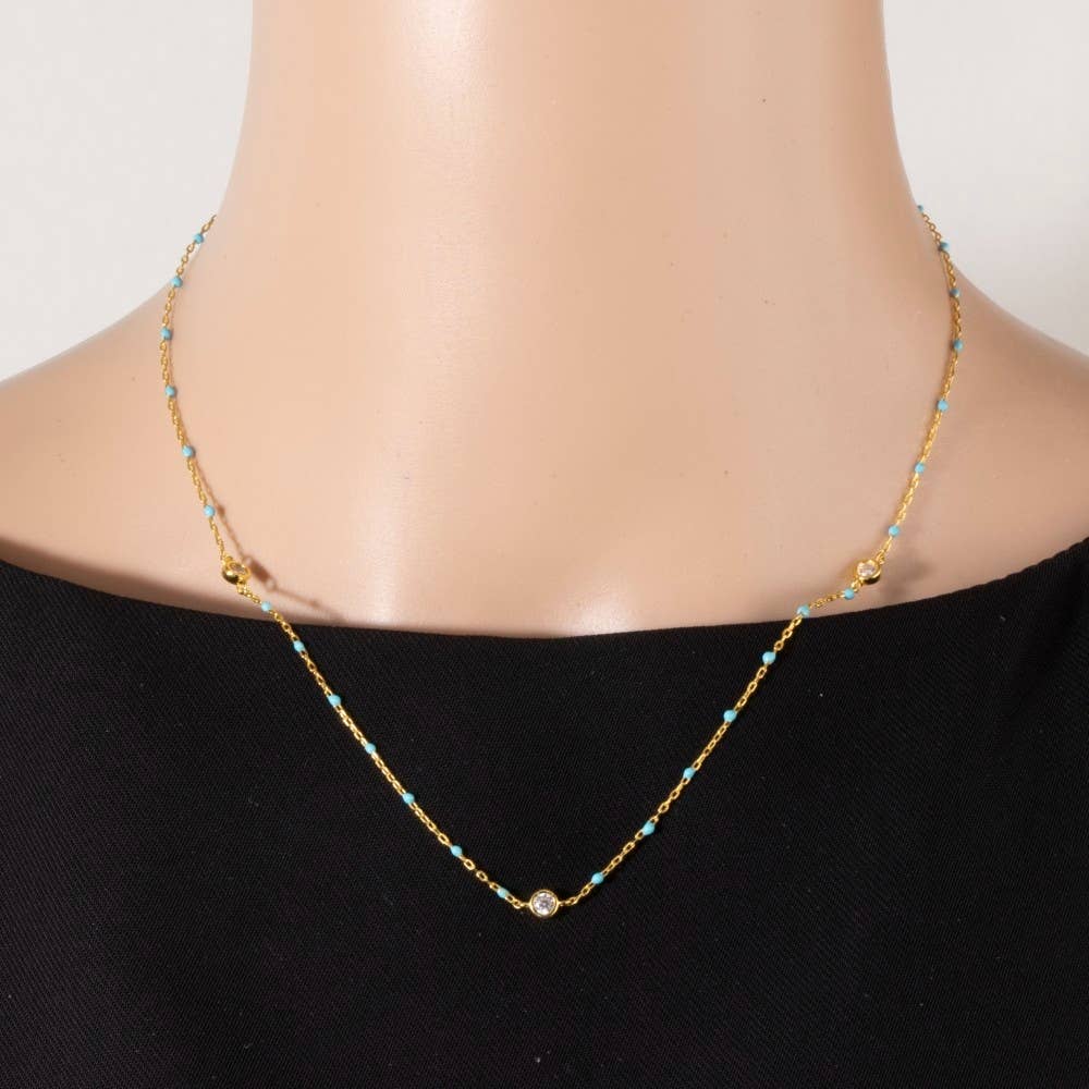 Gold Dipped Cz Pendant Enamel Accent Necklace