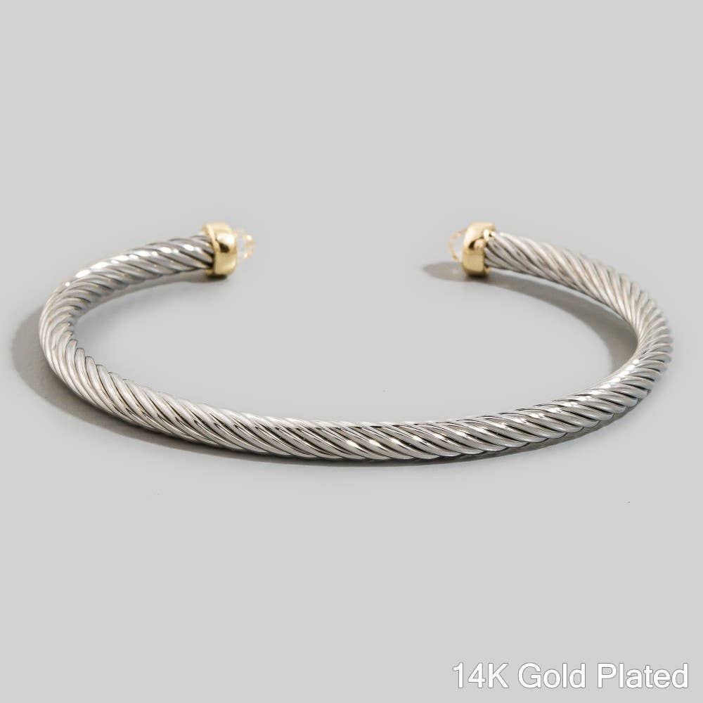 Gold Dipped Faceted Stone Ends Twisted Cuff Bracelet