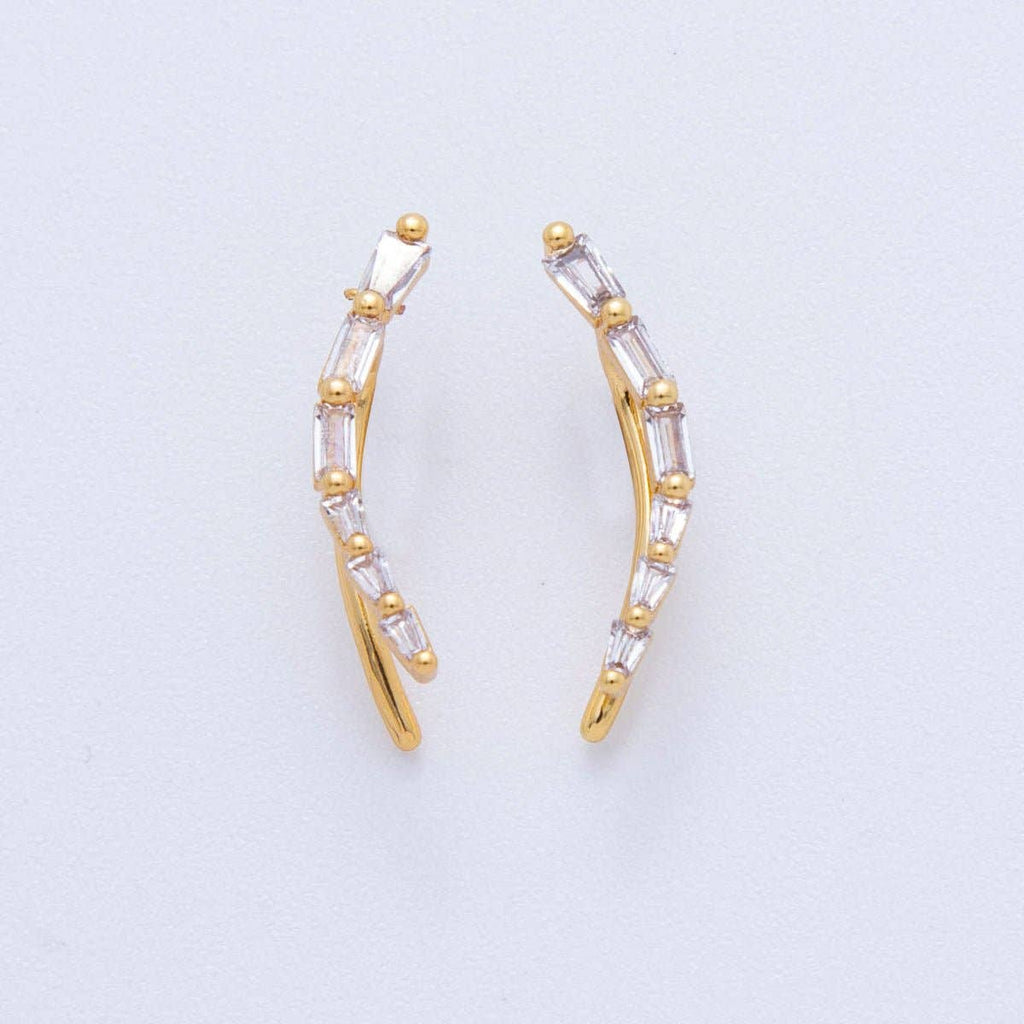 18K Gold Filled Clear Baguette CZ Curve Ear Climber Earrings | AI382