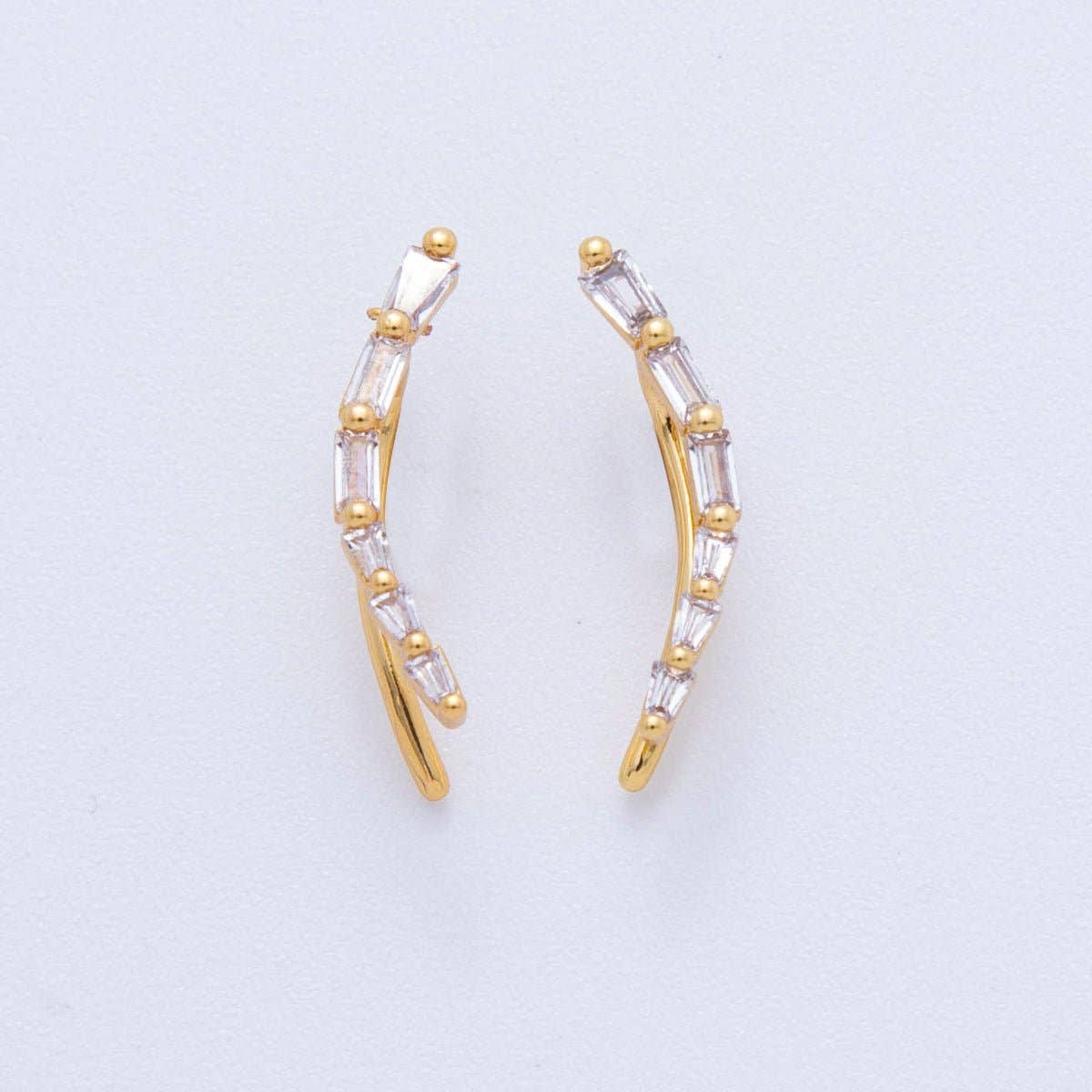 18K Gold Filled Clear Baguette CZ Curve Ear Climber Earrings | AI382