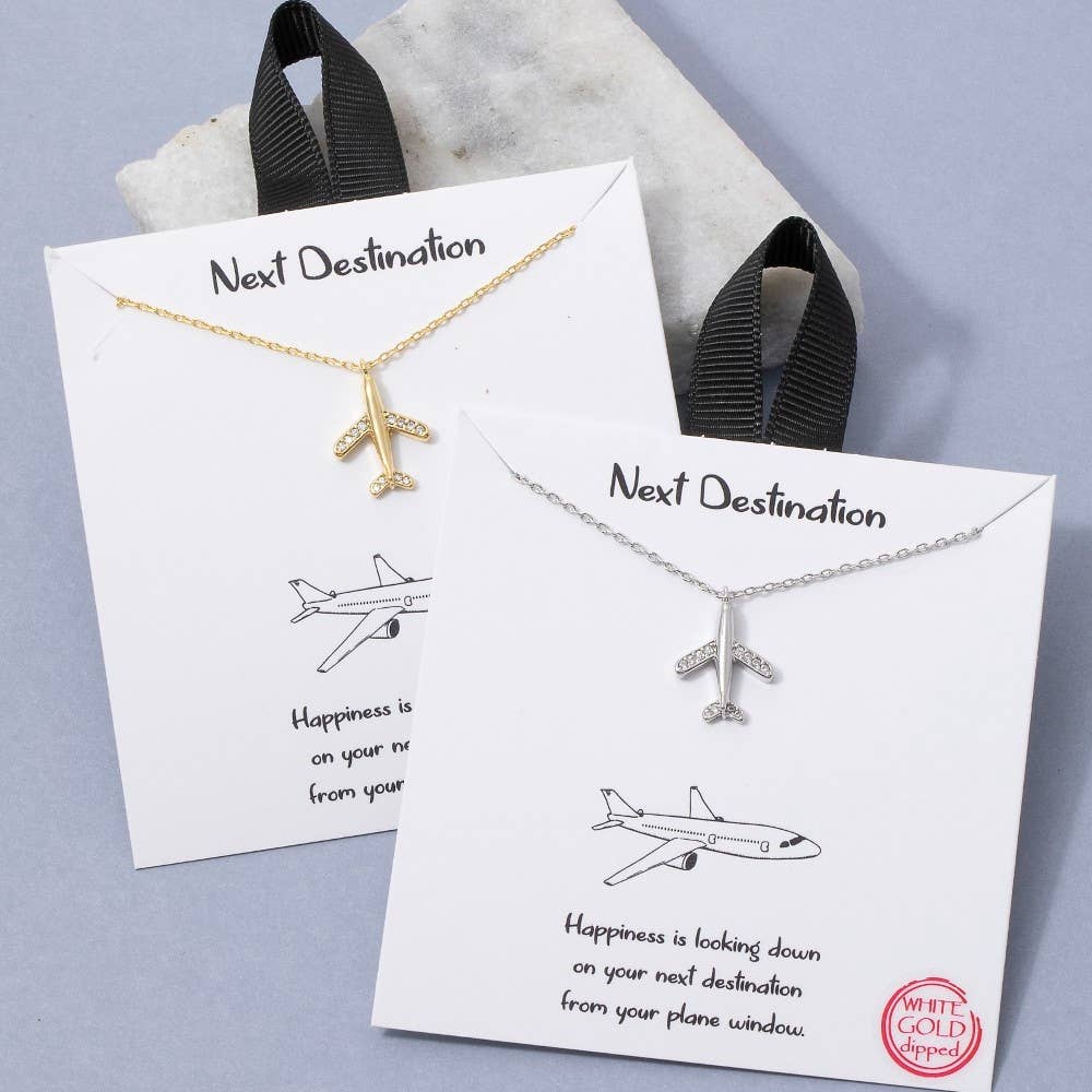 Gold Dipped Pave Airplane Pendant Necklace