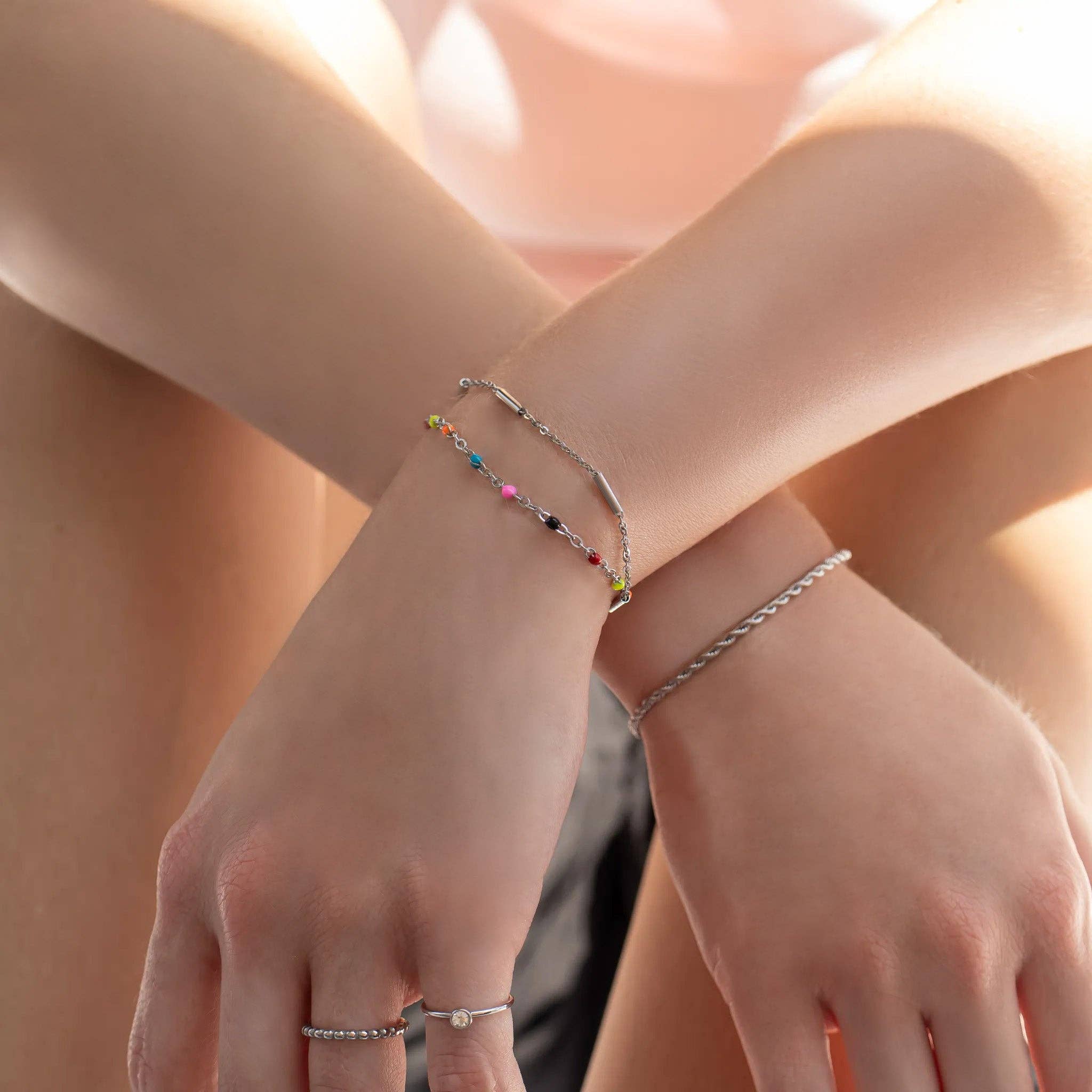 18K Gold PVD Stainless Steel Satellite Bar Chain Bracelet