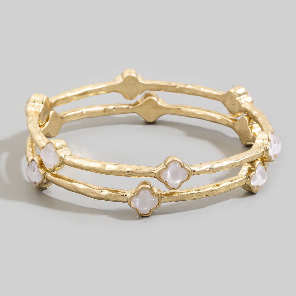 Clover Stone Station Hammered Bangle Set