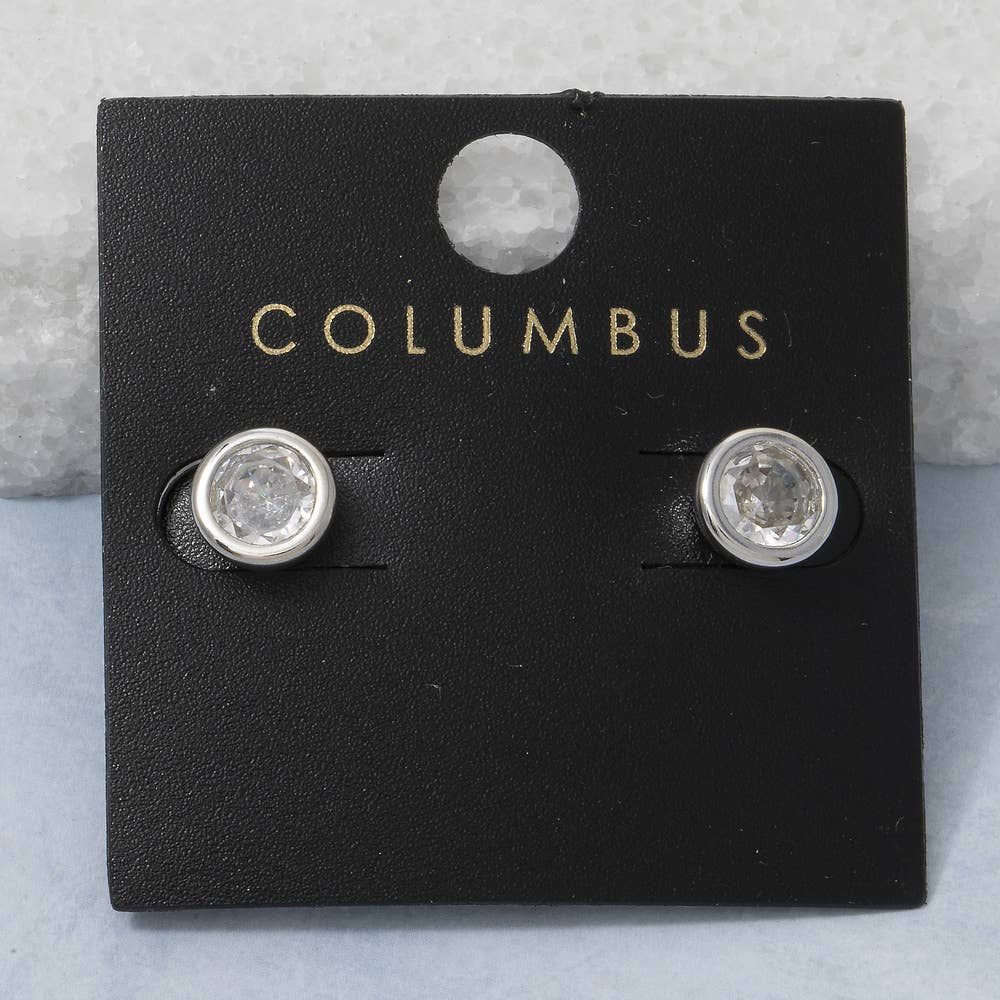 Gold Dipped Round Bezel Cz Stud Earrings