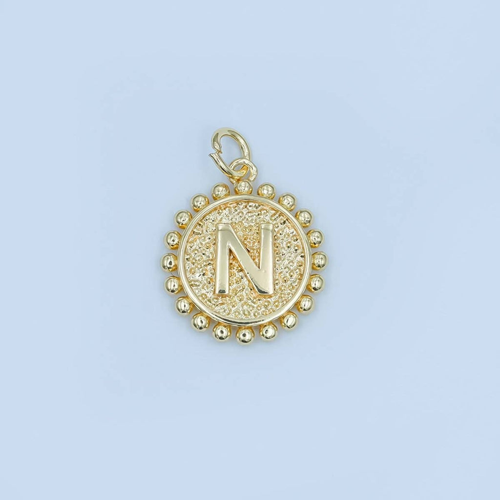 24K Gold Filled Initial Letter Geometric Dotted Round Charm | A292 - A304